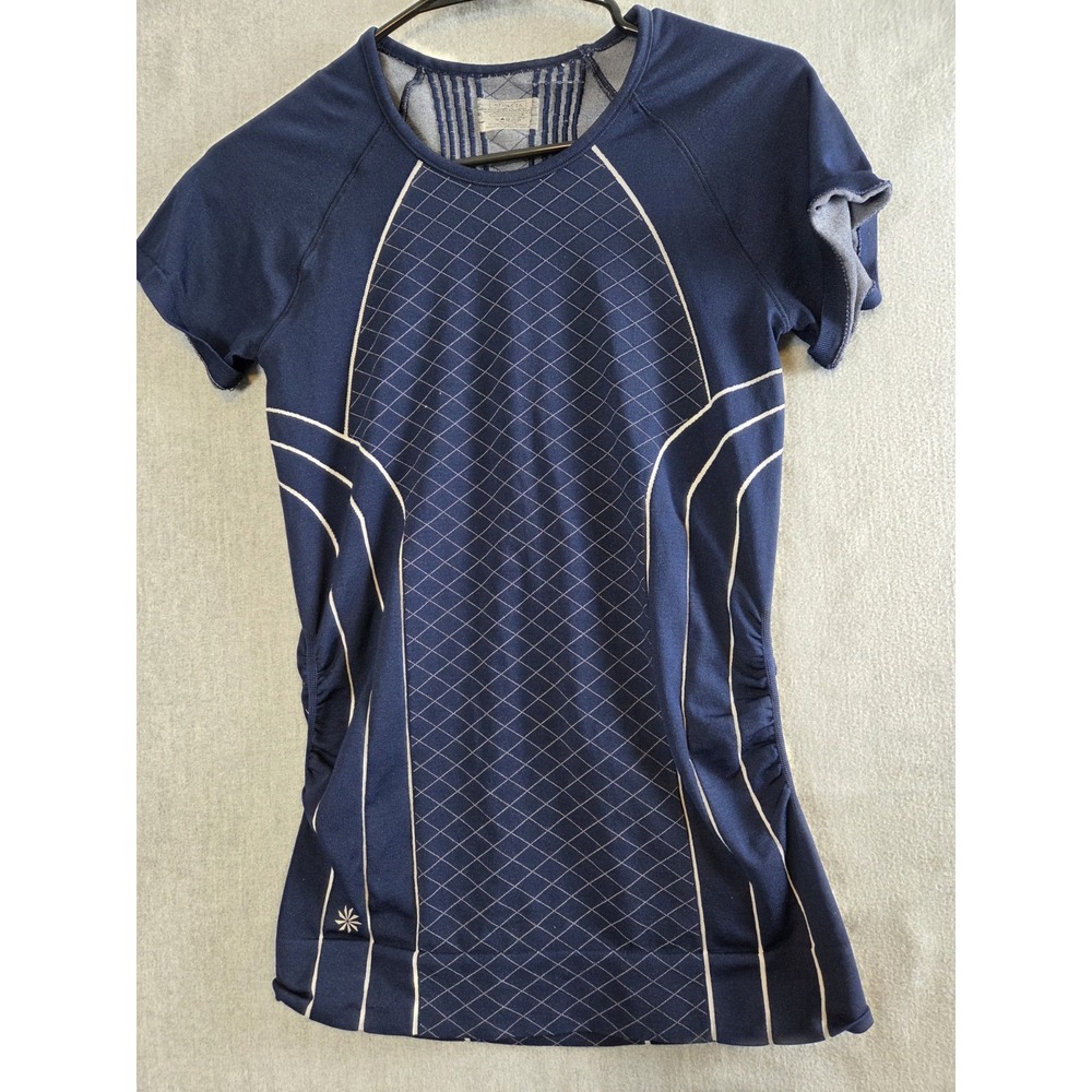 Athleta Navy Blue White Athletic Fitted Running Tee Womens S Active Workout